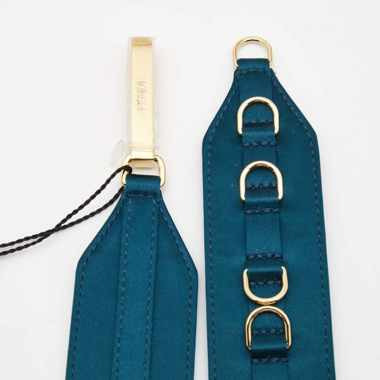 Pre Owned Fendi Teal Blue Satin Adjustable Belt 