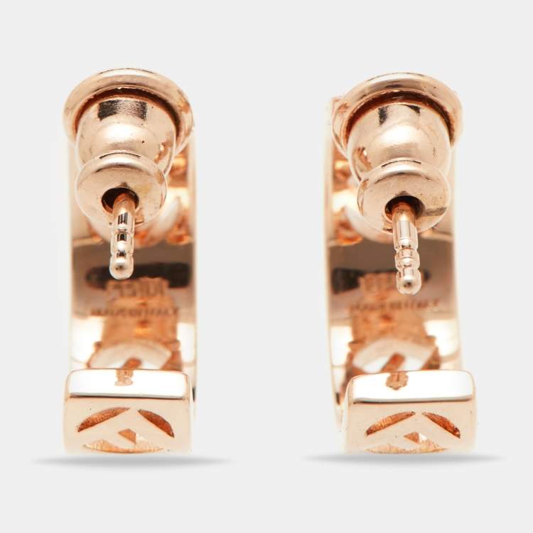 Pre Owned Fendi Rose Gold F is Fendi Crystal Embellished Hoop Earrings 