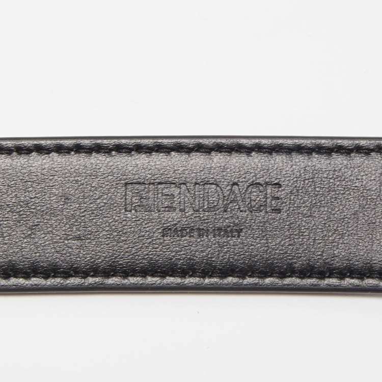 Pre Owned Fendi x Versace Black Leather Logo Letters Buckle Belt 90CM