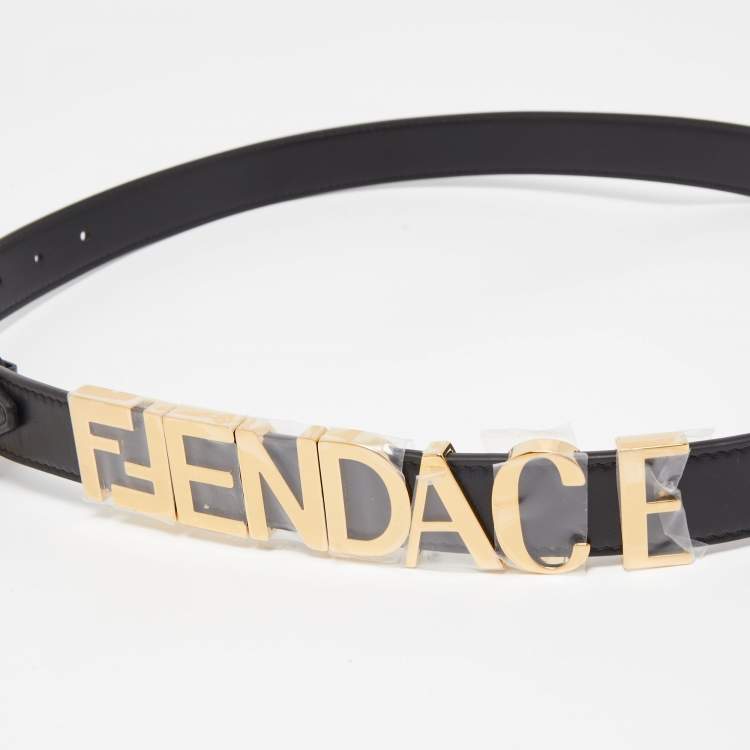 Fendi x Versace Black Leather Logo Letters Buckle Belt 90CM Fendi