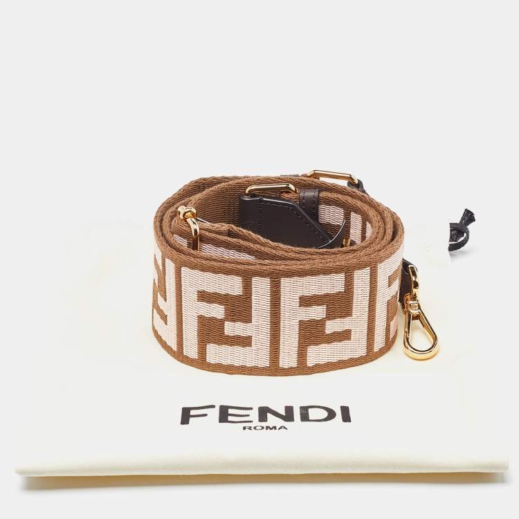 Pre Owned Fendi Brown/Light Pink Fabric and Leather FF Strap You Shoulder Bag Strap
