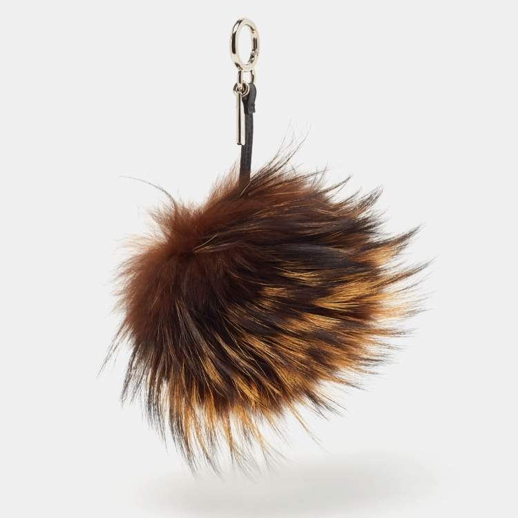 Pre Owned Fendi Brown/Black Mink/Rabbit Fur Furebel Bag Bugs Bag Charm