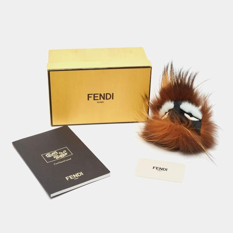 Pre Owned Fendi Brown/Black Mink/Rabbit Fur Furebel Bag Bugs Bag Charm