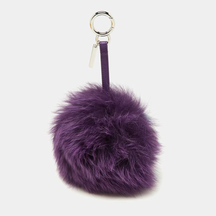 Pre Owned Fendi Purple/Blue Fox Fur Pom Pom Bag Charm