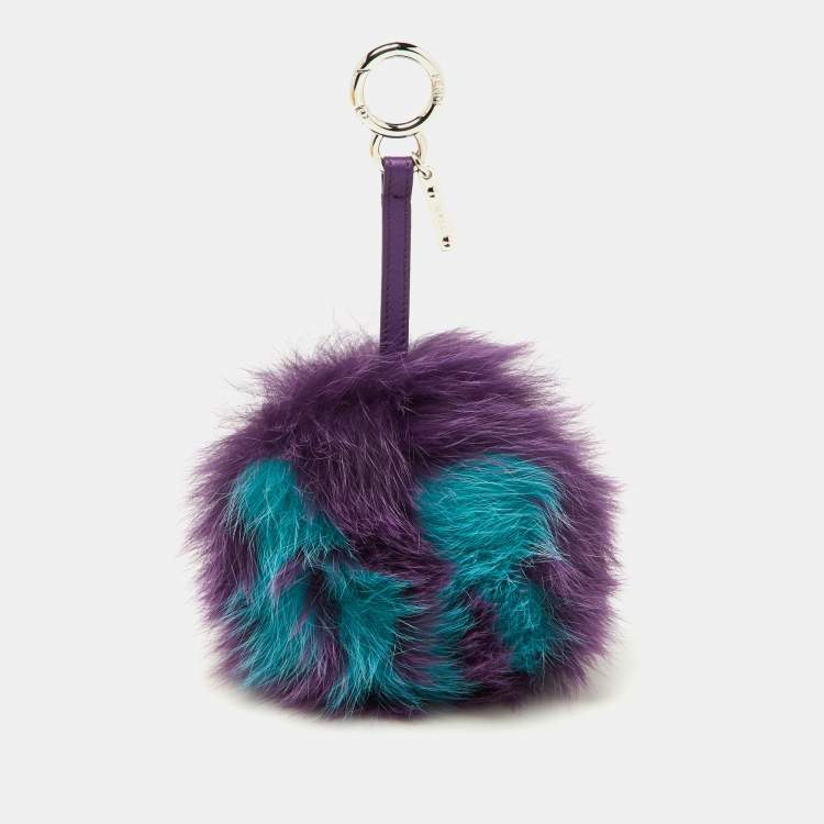 Pre Owned Fendi Purple/Blue Fox Fur Pom Pom Bag Charm