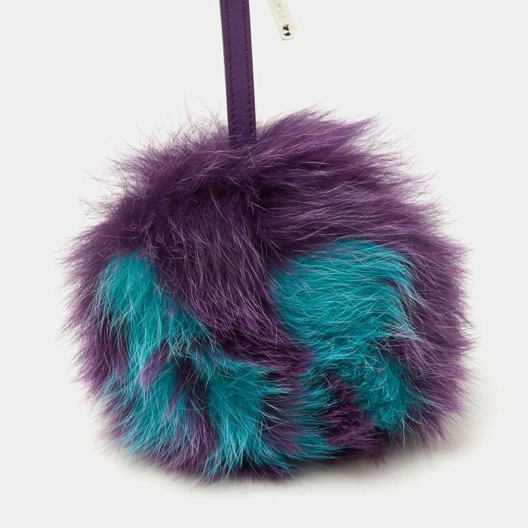 Pre Owned Fendi Purple/Blue Fox Fur Pom Pom Bag Charm