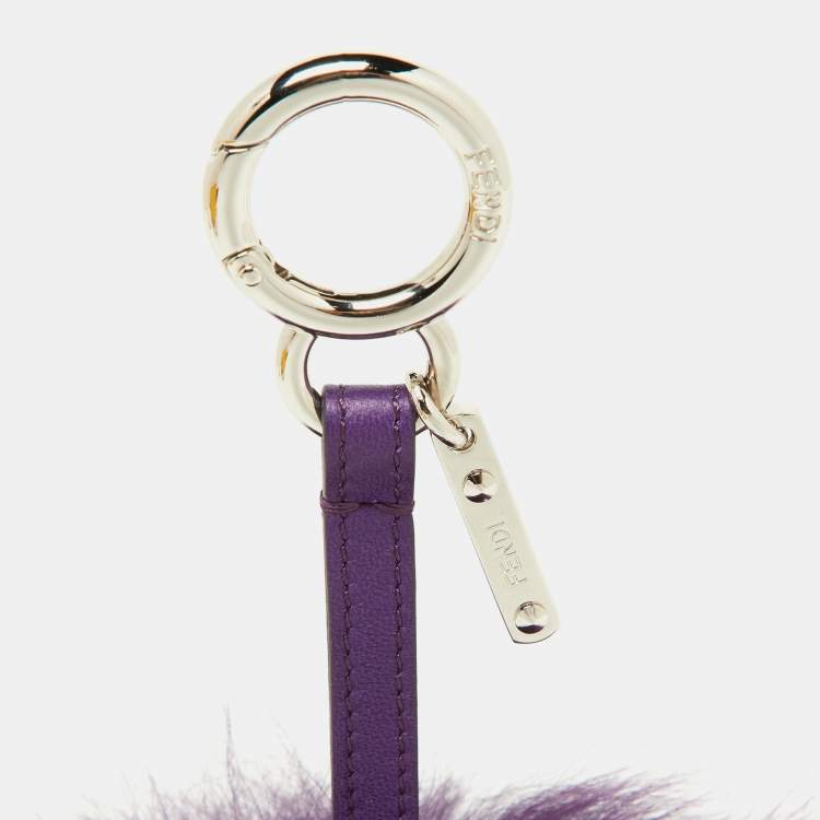 Pre Owned Fendi Purple/Blue Fox Fur Pom Pom Bag Charm