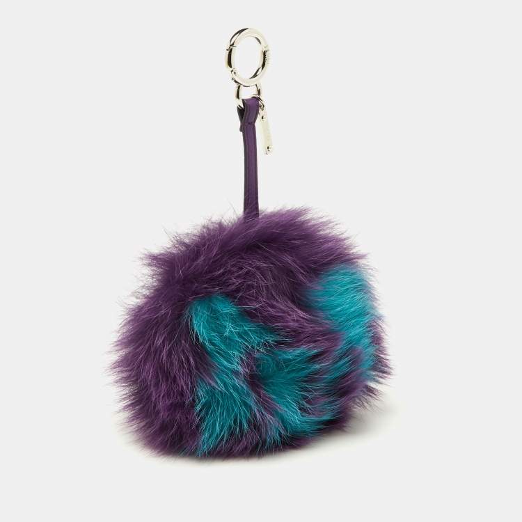 Pre Owned Fendi Purple/Blue Fox Fur Pom Pom Bag Charm
