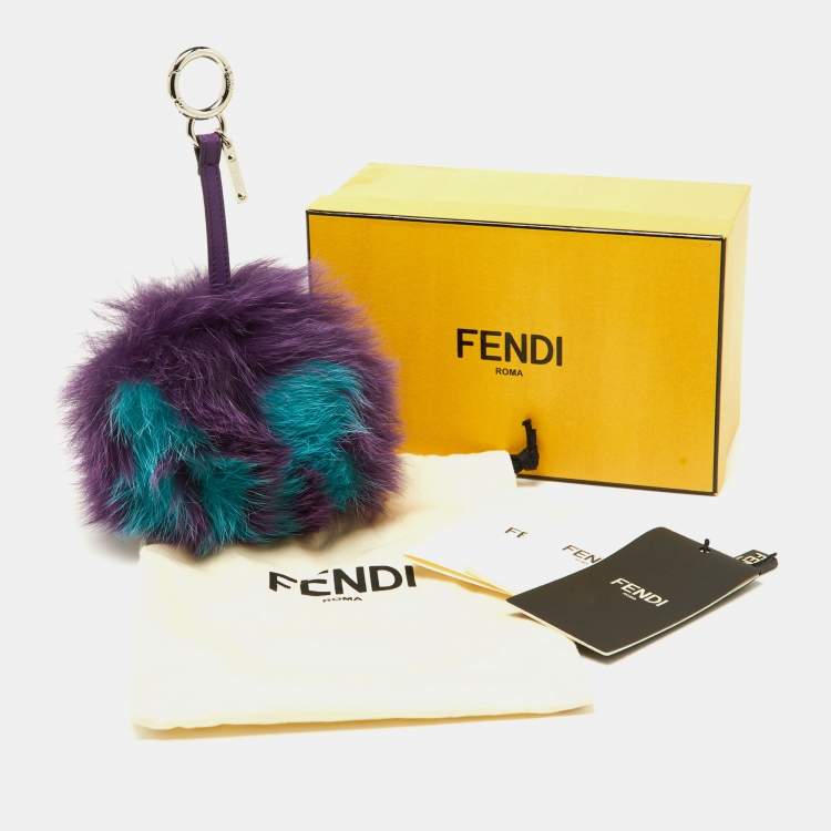 Pre Owned Fendi Purple/Blue Fox Fur Pom Pom Bag Charm