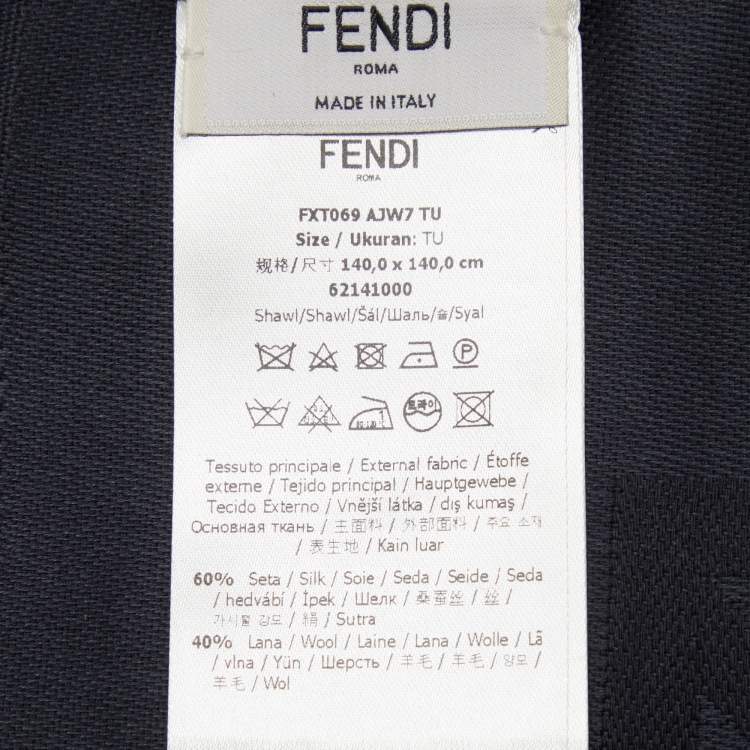 Pre Owned Fendi Black FF Jacquard Silk & Wool Shawl