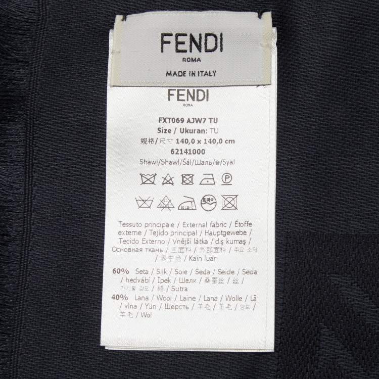 Pre Owned Fendi Black FF Jacquard Silk & Wool Shawl