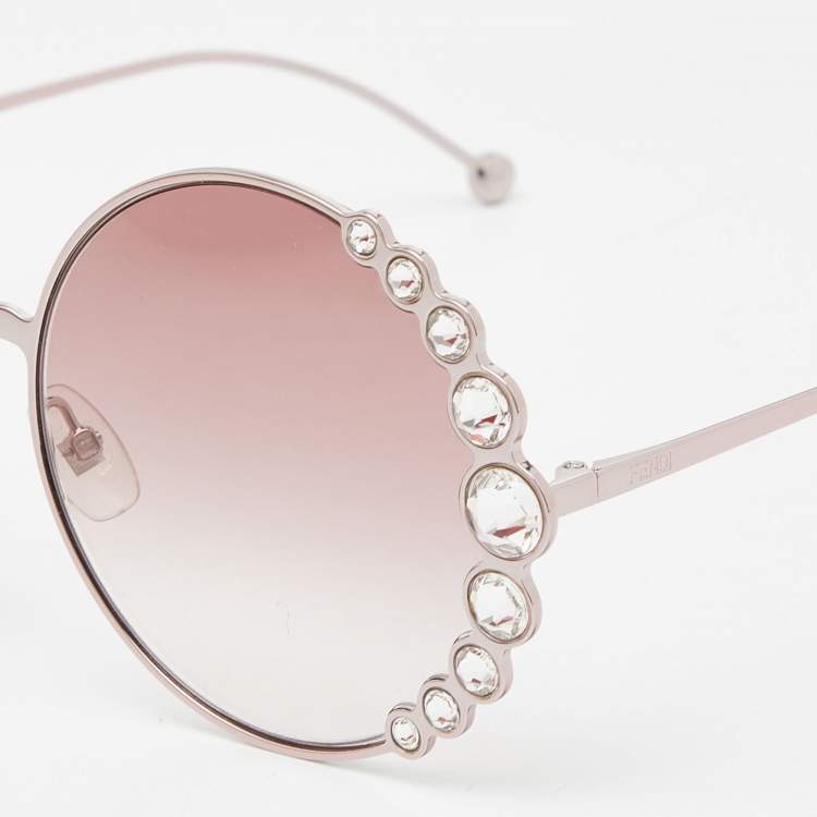 Pre Owned Fendi Rose Gold Tone/Pink Gradient FF0324/S Crystal Round Sunglasses