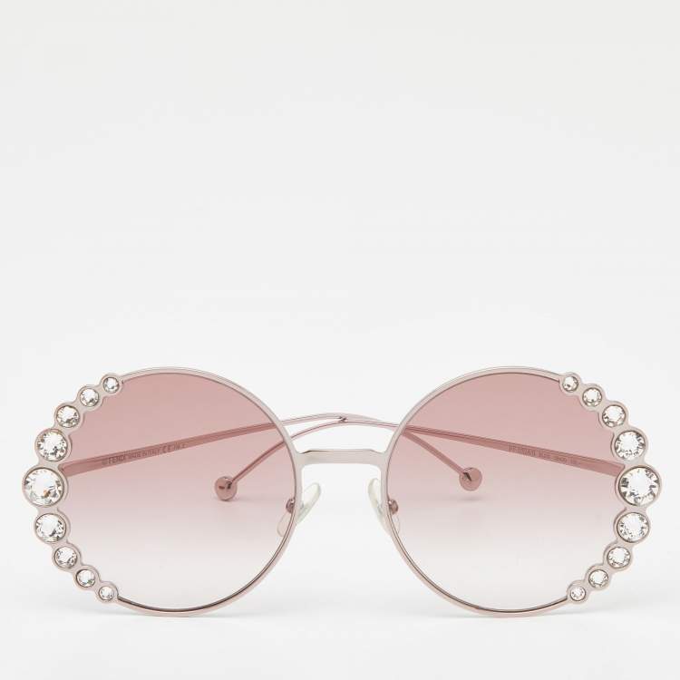 Pre Owned Fendi Rose Gold Tone/Pink Gradient FF0324/S Crystal Round Sunglasses
