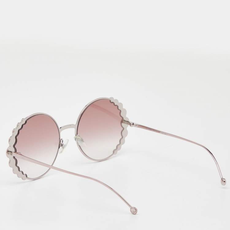 Pre Owned Fendi Rose Gold Tone/Pink Gradient FF0324/S Crystal Round Sunglasses