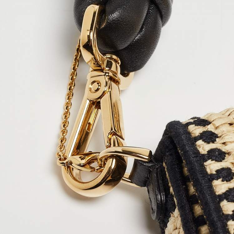 Pre Owned Fendi Beige/Black Raffia and Leather Nano Baguette Charm