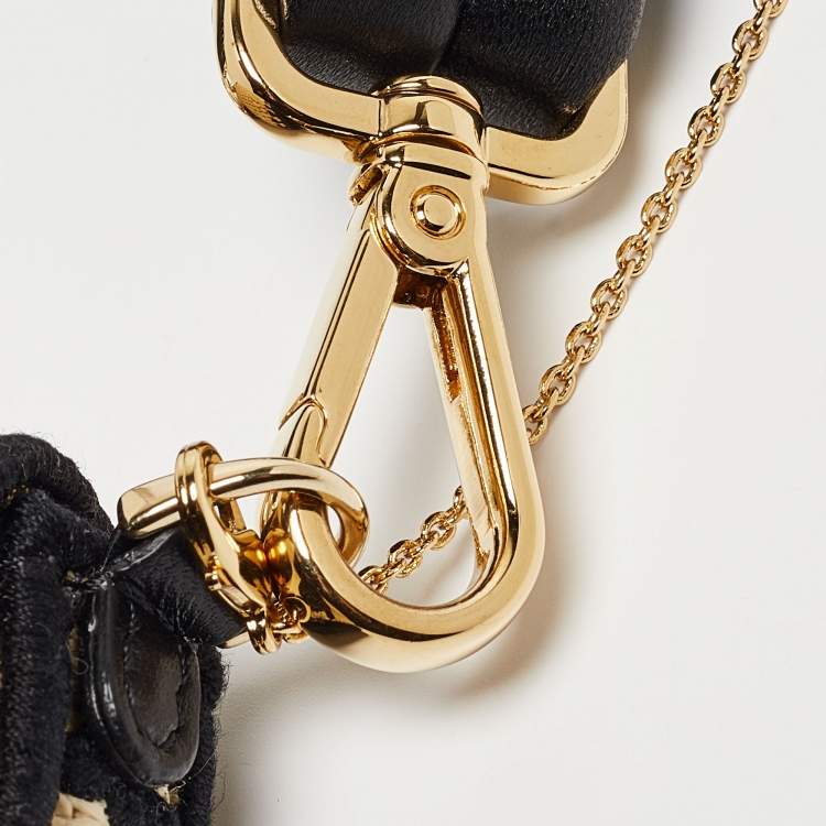 Pre Owned Fendi Beige/Black Raffia and Leather Nano Baguette Charm