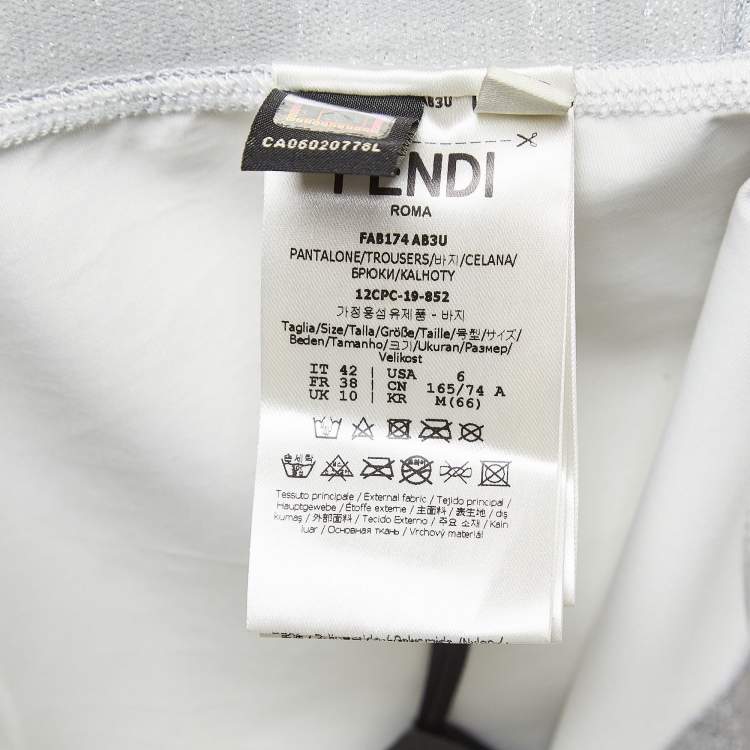 Pre Owned Fendi Silver Monogram Print Knit Trousers M