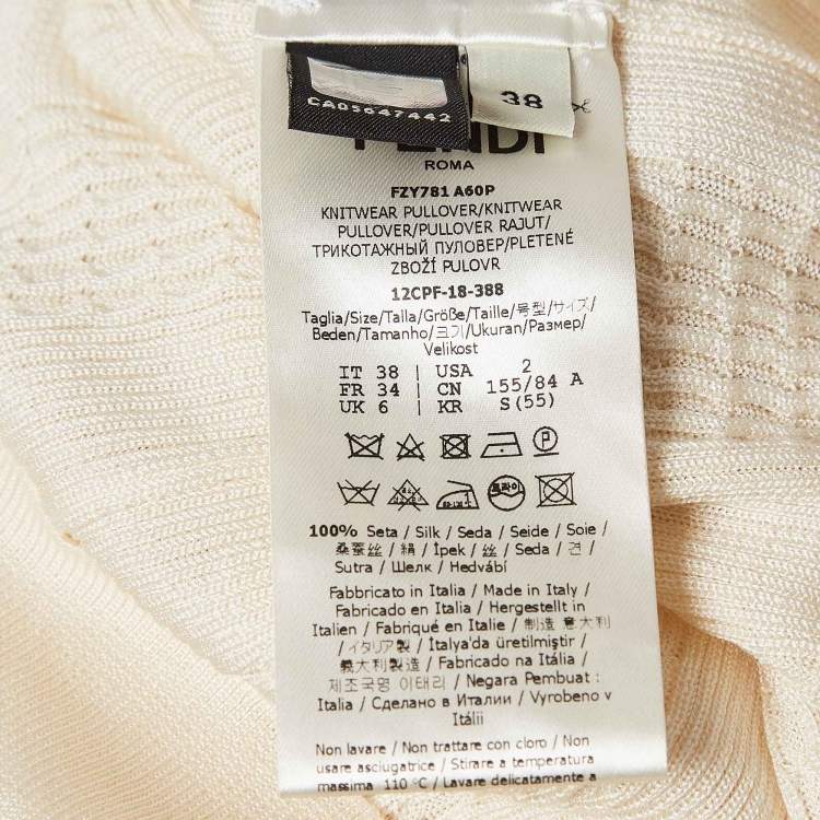 Pre Owned Fendi Milk White Cable Knit High Neck Pullover S