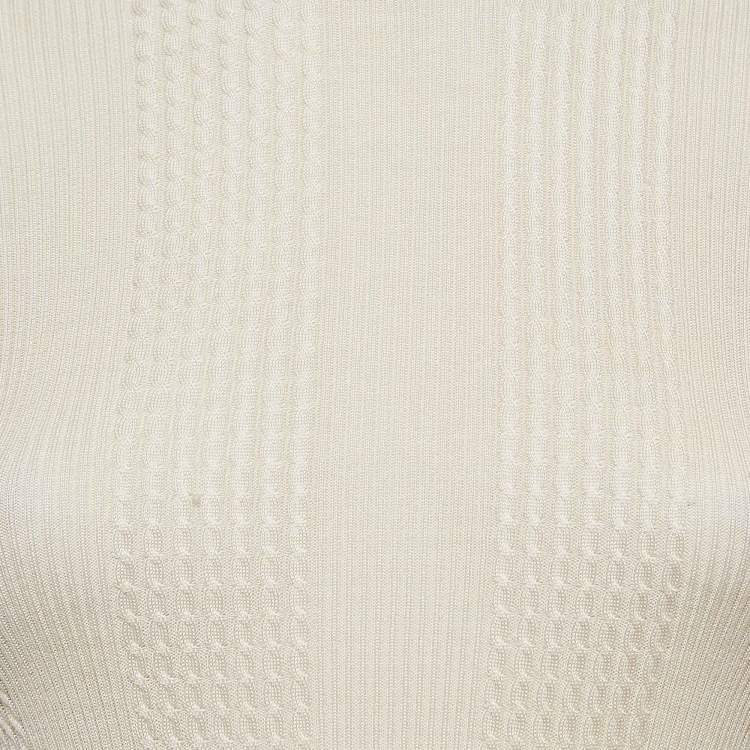 Pre Owned Fendi Milk White Cable Knit High Neck Pullover S