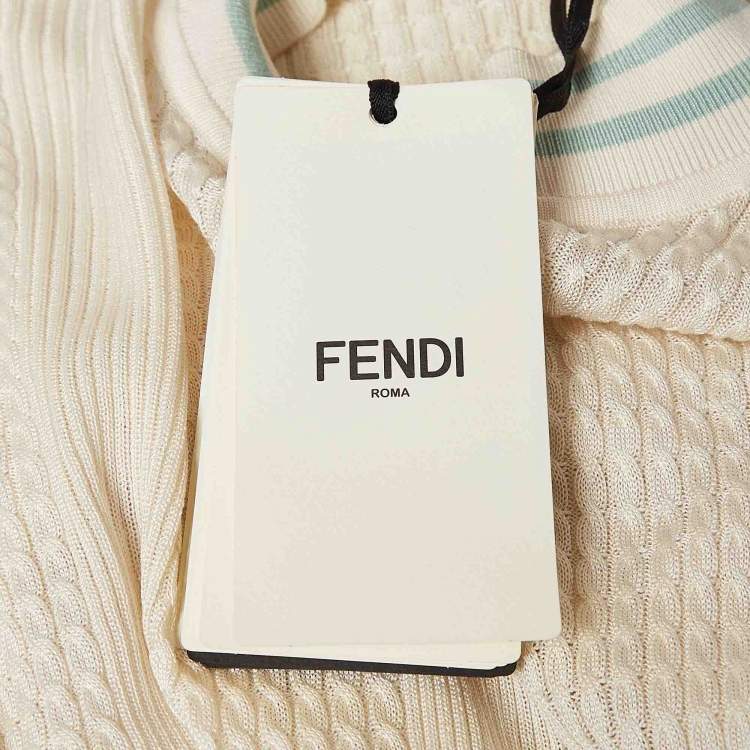 Pre Owned Fendi Milk White Cable Knit High Neck Pullover S