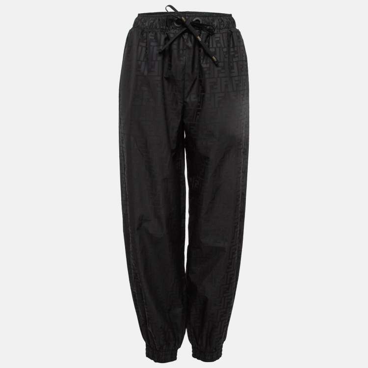 Pre Owned Fendi Black Monogram Printed Synthetic Elasticated Legs Trousers S