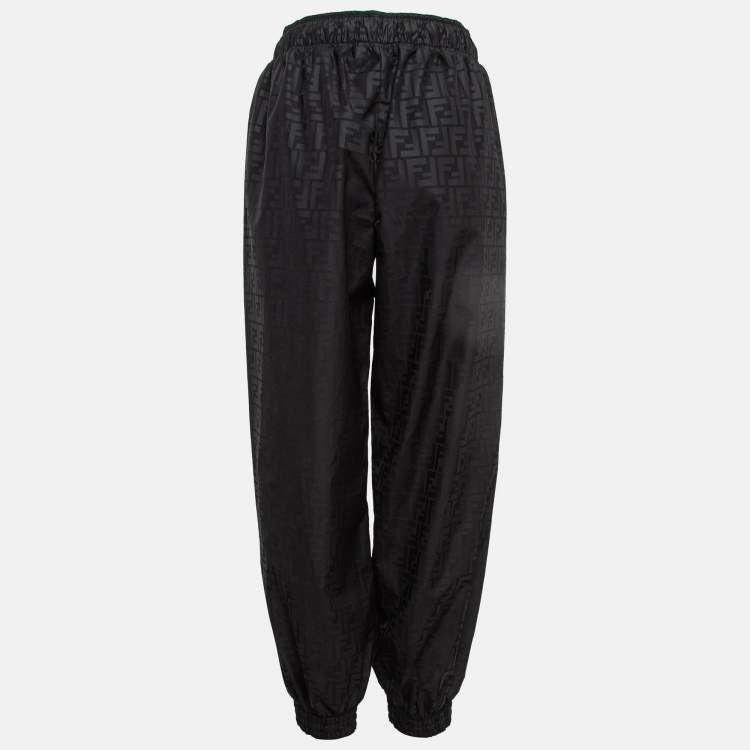 Pre Owned Fendi Black Monogram Printed Synthetic Elasticated Legs Trousers S