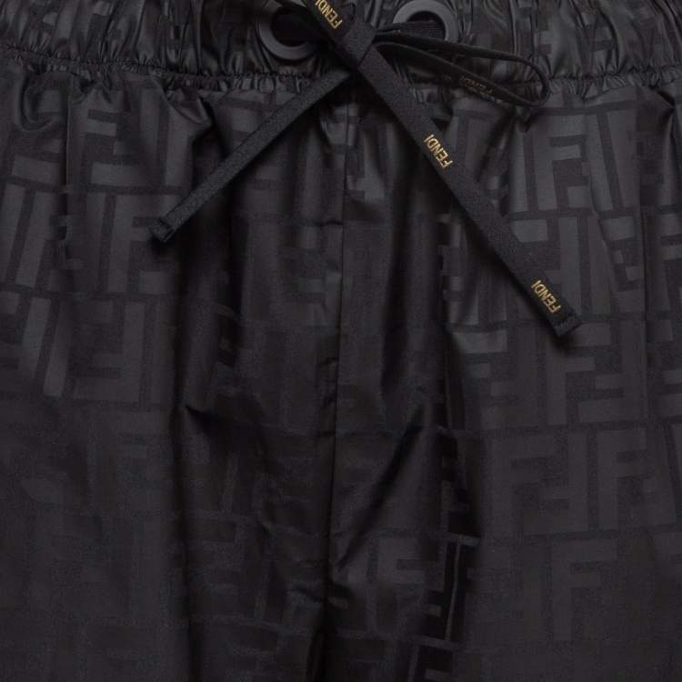 Pre Owned Fendi Black Monogram Printed Synthetic Elasticated Legs Trousers S