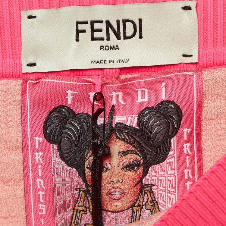 Pre Owned Fendi Fluorescent Pink Zucca Knit Leggings M