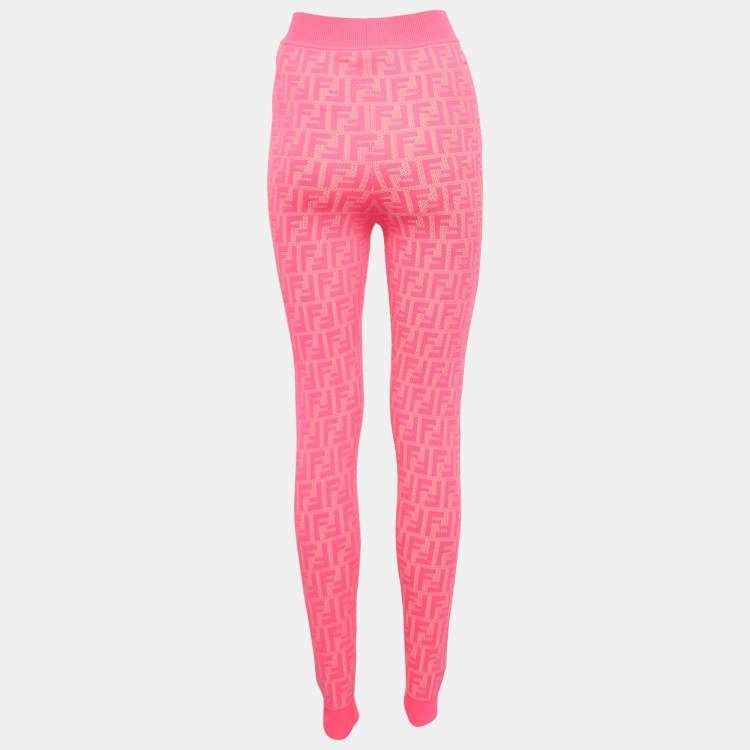 Pre Owned Fendi Fluorescent Pink Zucca Knit Leggings M