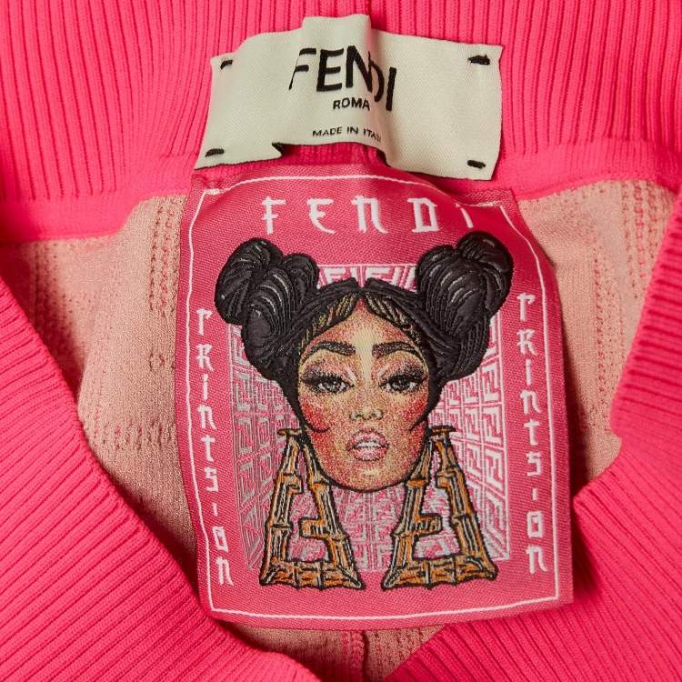 Pre Owned Fendi Fluorescent Pink Zucca Knit Leggings M