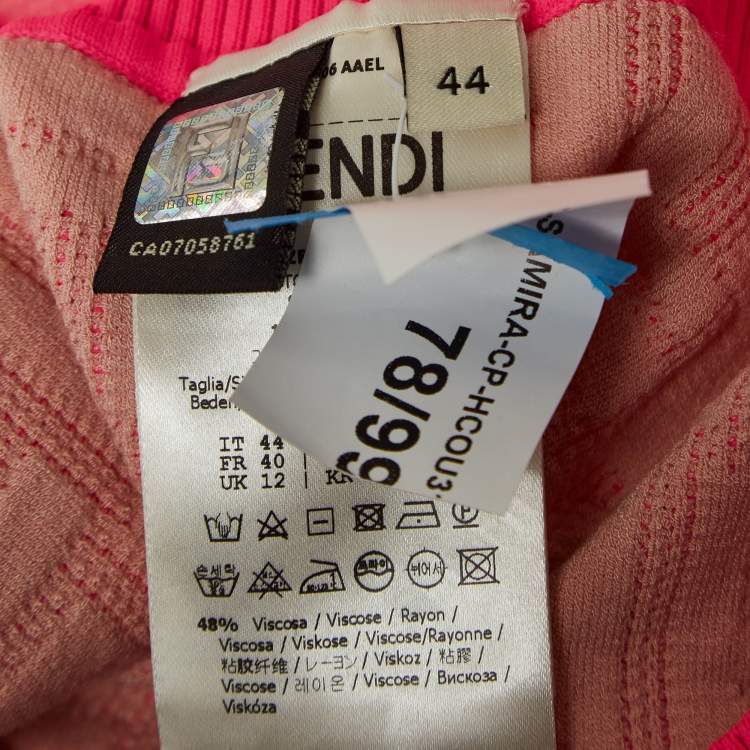 Pre Owned Fendi Fluorescent Pink Zucca Knit Leggings M