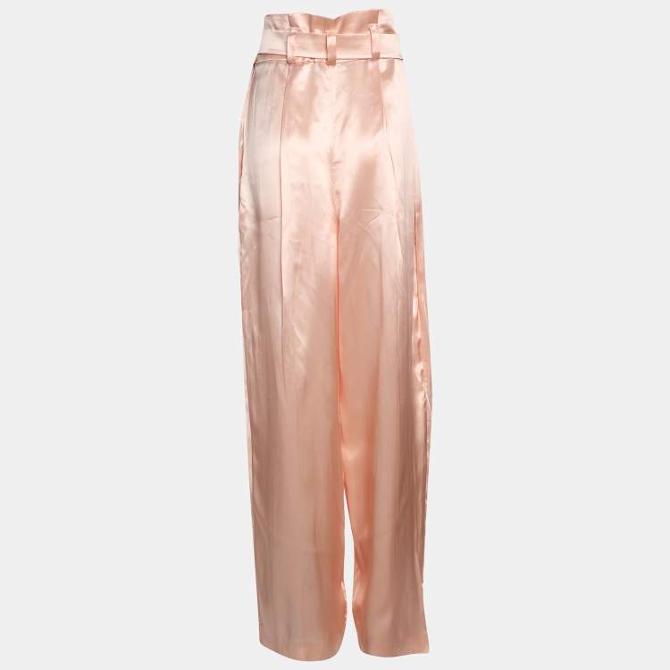 Pre Owned Fendi Beige Satin Belted Wide Leg Trousers M