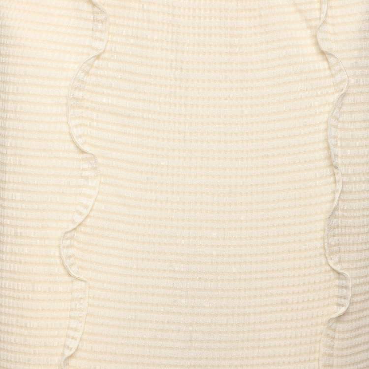 Pre Owned Fendi Cream Knit Ruffled Detail Midi Skirt L