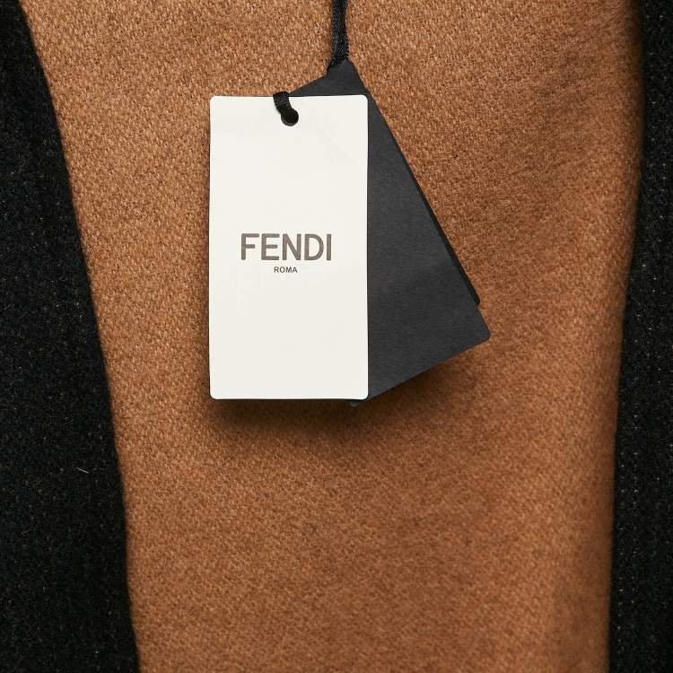 Pre Owned Fendi Brown Cashmere and Virgin Wool Fringed Poncho ONE SIZE