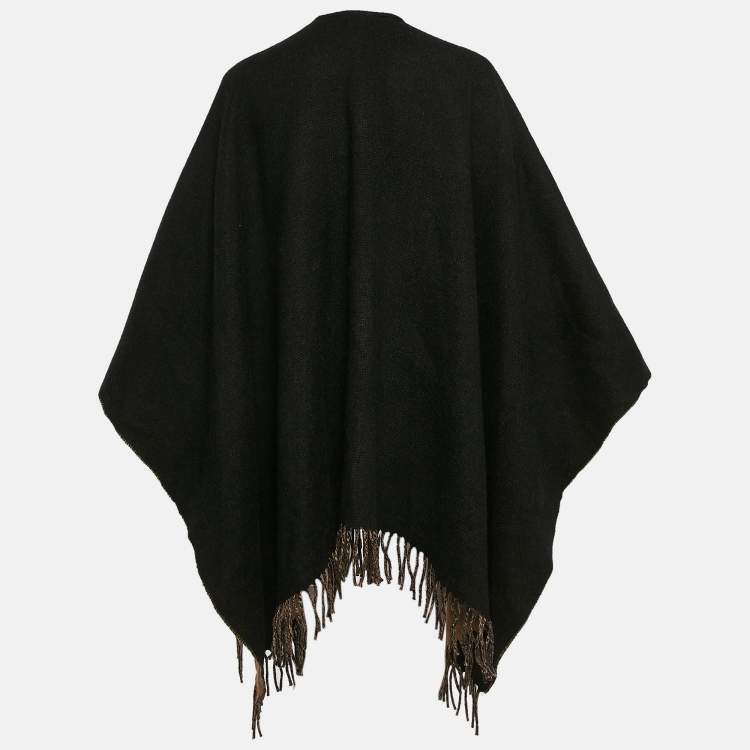 Pre Owned Fendi Brown Cashmere and Virgin Wool Fringed Poncho ONE SIZE