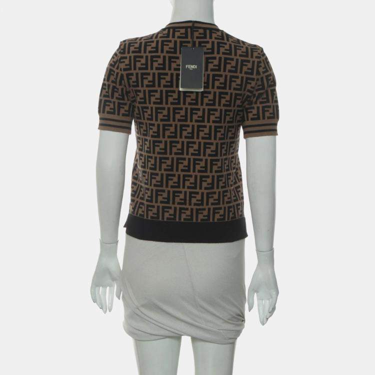 Pre Owned Fendi Brown Viscose, Polyester Zucca Monogram Pullover Sweater Top IT Women 40