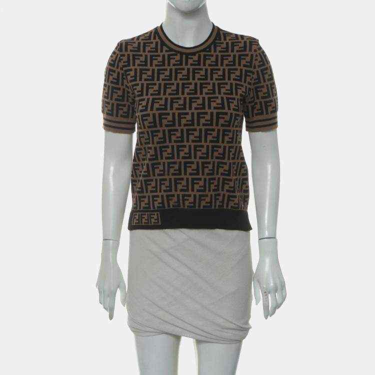Pre Owned Fendi Brown Viscose, Polyester Zucca Monogram Pullover Sweater Top IT Women 40