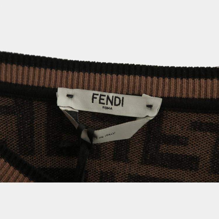 Pre Owned Fendi Brown Viscose, Polyester Zucca Monogram Pullover Sweater Top IT Women 40