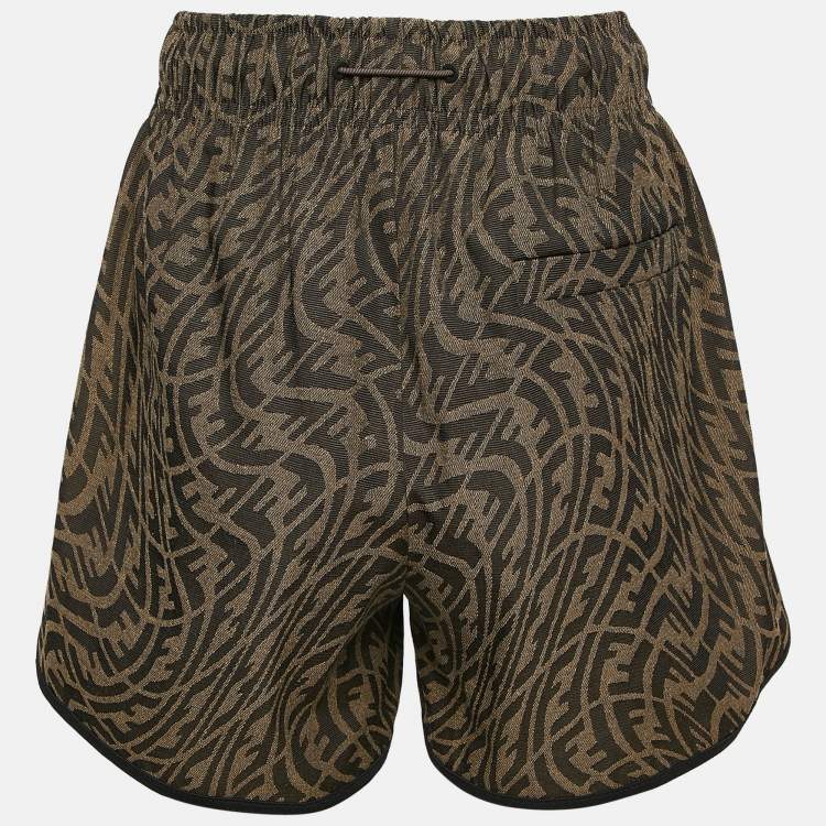Pre Owned Fendi Tobacco Brown FF Vertigo Jacquard Shorts S