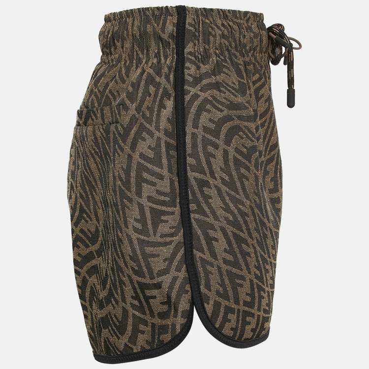 Pre Owned Fendi Tobacco Brown FF Vertigo Jacquard Shorts S