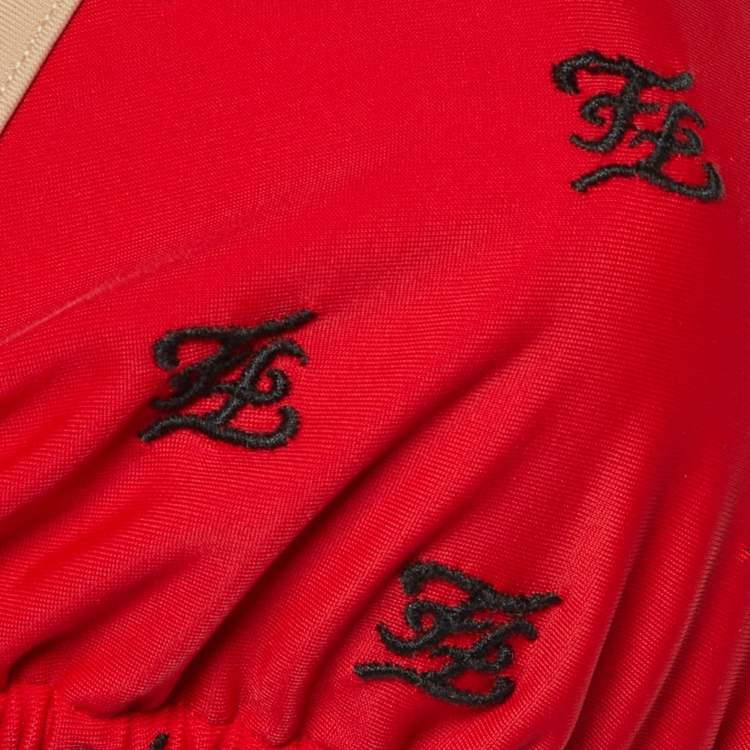 Pre Owned Fendi Red FF Embroidered Jersey Bikini Set S 