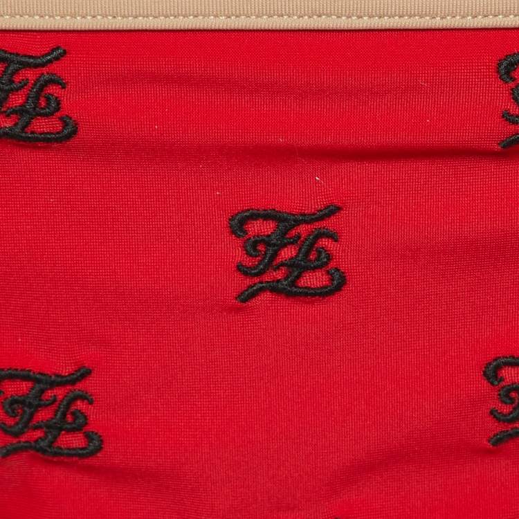 Pre Owned Fendi Red FF Embroidered Jersey Bikini Set S 