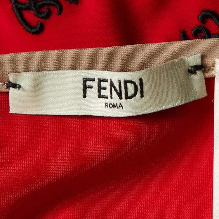 Pre Owned Fendi Red FF Embroidered Jersey Bikini Set S 