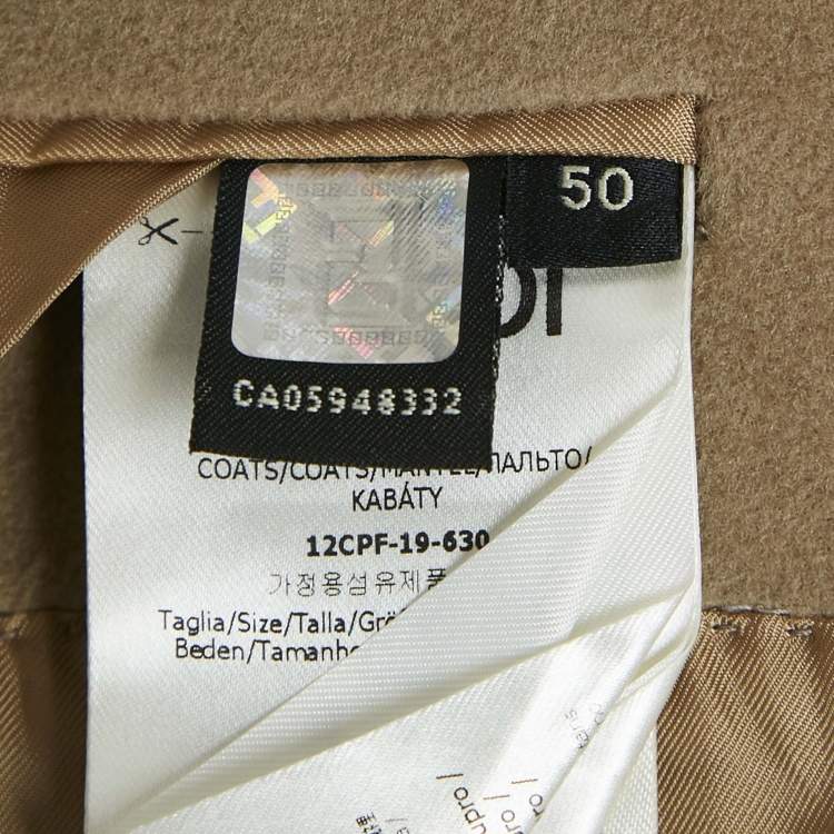 Pre Owned Fendi Beige Real Fur Trim Wool Double Breasted Coat XL