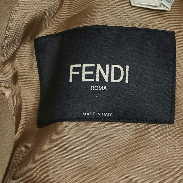 Pre Owned Fendi Beige Real Fur Trim Wool Double Breasted Coat XL