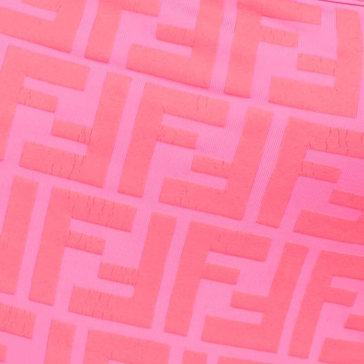 Pre Owned Fendi Neon Pink Zucca Print Jersey Cut-Out Swimsuit M