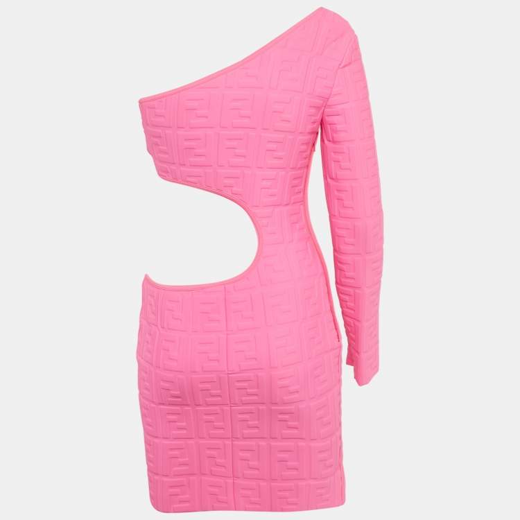 Pre Owned Fendi Pink FF 3D Embossed Lycra Cut Out Mini Dress S