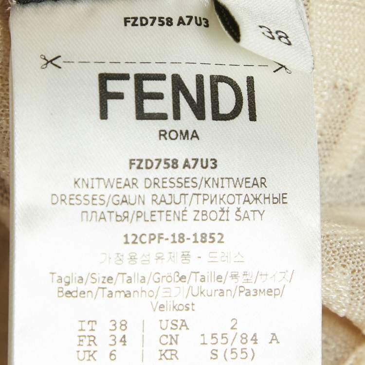 Pre Owned Fendi Guava Cream FF Zucca Jacquard Knit Long Sleeve Short Dress S