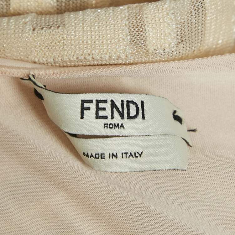 Pre Owned Fendi Guava Cream FF Zucca Jacquard Knit Long Sleeve Short Dress S