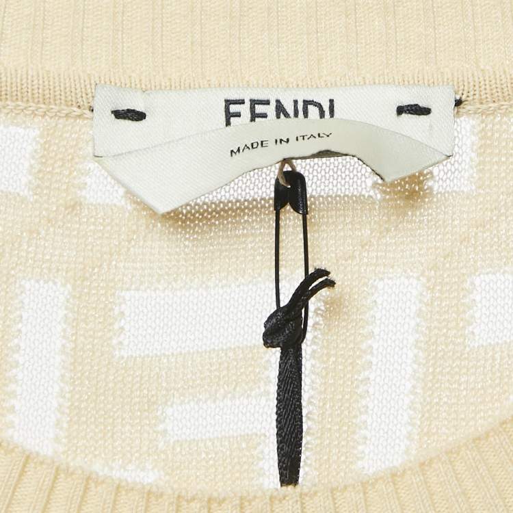 Pre Owned Fendi Guava Cream FF Zucca Jacquard Knit Long Sleeve Short Dress S